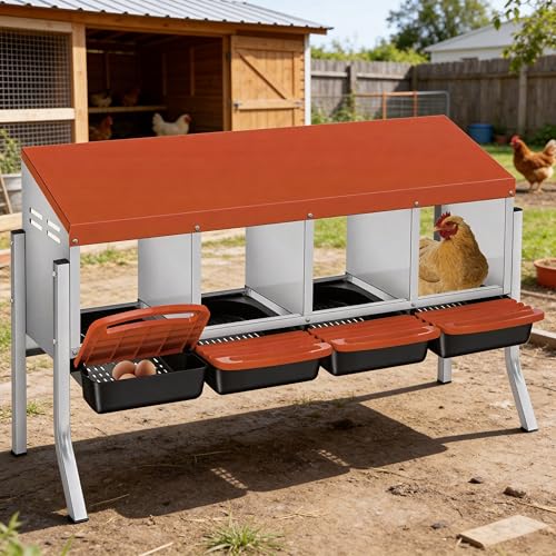 4 Holes Chicken Nesting Boxes for Laying Eggs, Wall-Mounted & Floorstanding Nesting Boxes for Chickens Ducks Geese, for Farm Backyard Chicken Coops, with Metal Leg, Orange - color: Orange, size: 4 Holes with metal legs