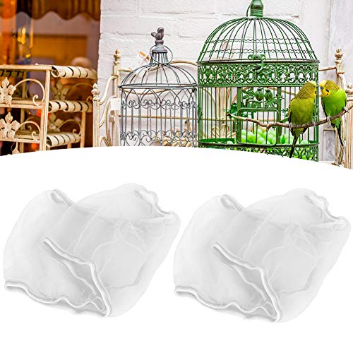 2PCS Bird Cage Cover, Bird Cage Seed Catcher, Adjustable Soft Airy Nylon Mesh Net, Birdcage Cover Skirt Seed Guard for Parrot Parakeet Macaw African Round Square Cages (S) - color: White
