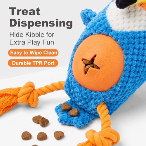 Blue Parrot Bird Dog Chew Toy, 11.0 in, Squeaker Rope Treat Toy | Pineapple Fleece, PP Cotton Filled, Nylon Reinforced Rope, Crinkle Paper, Bite Resistant, Interactive Play, Small Medium Dogs - color: Blue Parrot
