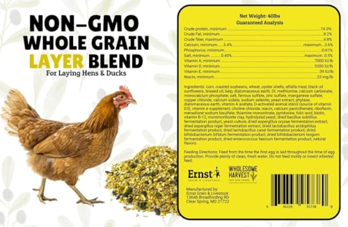 Non-GMO Whole Grain Layer Blend 16% - Chicken Feed for Laying Hens and Ducks - Includes Essential Oils, Herbs, Oyster Shells, Vital Minerals, and Omega 3, 25lb - size: 25 Pound (Pack of 1)