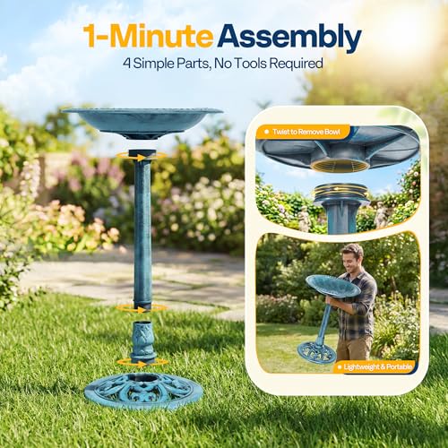 VIVOHOME Bird Bath for Outside, Polyresin Pedestal Birdbath, Blue | Weather-Resistant, 20-Inch Bowl, 28-Inch Height, for Outdoor/Garden, Bird-Friendly, Easy to Clean - color: Blue