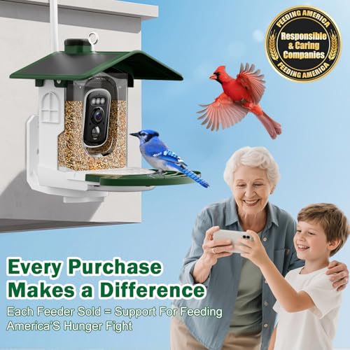 Smart Bird Feeder with Camera, Solar Powered Outdoor House, Green | 2K HD Video, AI Auto Capture Birdhouse, Dual Solar Power Design, Supports Micro SD Card up to 128GB (Not Incl.) - color: Medium Green