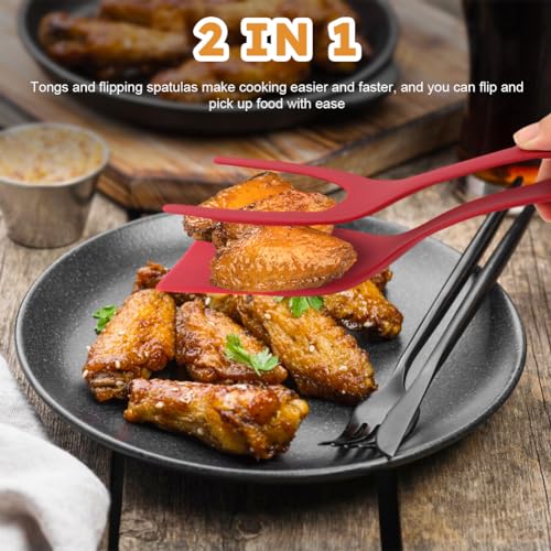 2 in 1 Egg Flipper Spatula Tong, 2pcs Non-Stick Frying Tongs with Silicone Brush Grip and Flip Spatula Tongs Home Kitchen Cooking Tool(3pcs)