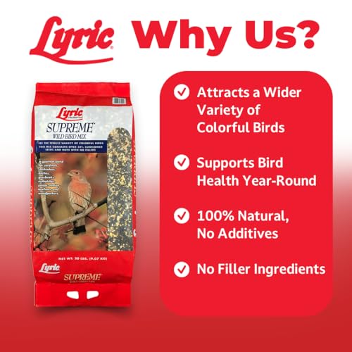 Lyric Supreme Wild Bird Seed - Wild Bird Food Mix with Nuts & Sunflower Seeds for Outside Feeders - Attracts Many Beautiful Songbirds - 4.5 lb bag | Wild Bird Food Mix with nuts and sunflower seeds for outside feeders - Attracts many beautiful songbirds