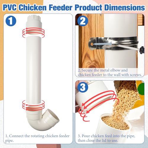 Homar 3pcs PVC Chicken Feeder - No Waste 6lb Large Capacity Heavy Duty Rat Proof PVC Pipe Tube Chicken Feeder for Coop Poultry Long Feeding Dimensions 19.3“ L x 6.7” W x 3.8" ID - size: 3pc