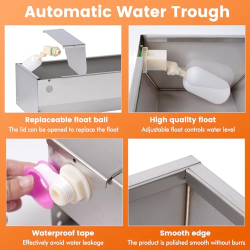 Automatic Dog Water Bowl Dispenser for Large Dogs Outdoor Auto Fill | Stainless Steel Automatic Livestock Water Trough Large Dog Waterer with Float Valve, for Chicken Geese Duck Goat Pig
