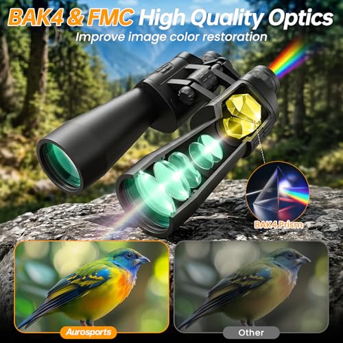 Aurosports 20x70 Binoculars for Adults with 70mm Large Objective Lens | High Powered, Enhanced Low-Light Performance, BAK4 Prism FMC HD Optics, Bird Watching, Cruise Ships, Hunting - size: 20x70