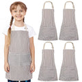 Newcotte Stripes Kids Aprons, Adjustable Cotton Bib Chef Apron with 2 Pockets for Cooking Painting Baking Toddler Boys Girls - color: Brown