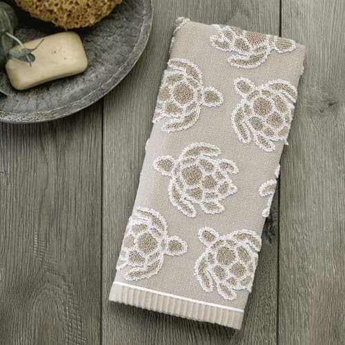 SKL Home Turtle Sculpted 100% Cotton Jacquard 2pc Hand Towel Set, Coastal, Reversible & Decorative for Bath/Kitchen/Bar/Beach House & Gift, Taupe - color: Turtle Sculpted, style: Hand Towel Set