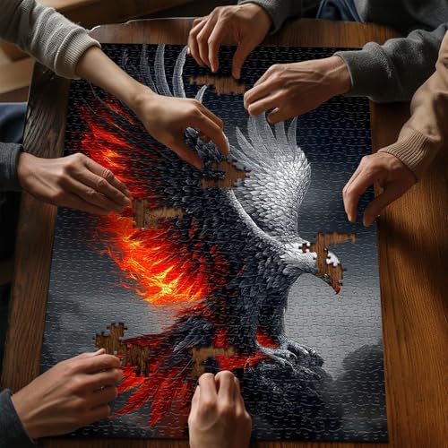 Eagle Puzzles for Adults 1000 Piece, Nature Animal Bald Eagle Bird with Fire Wings, Black Art Impossible Jigsaw Puzzles - style: Fire Eagle Puzzles
