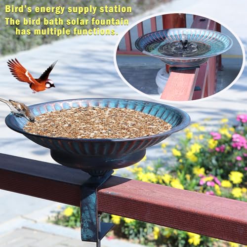 Solar Bird Bath,Deck Bird Bath with Solar Fountain,Deck Mounted Bird Bath