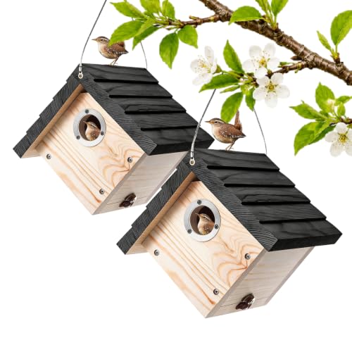 Hanging Wren Bird Houses for Outside,Wren House Bird Nesting Box with Ventilated Holes,1-1/8''Entrance Hole Durable Pine,Bird Houses for Outdoors Shelter in Backyard Garden Patio,black-2pc - color: black-2pc