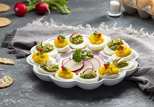 Kook Ceramic Deviled Egg Tray & Platter, Easter Egg Holder, 10-Inch Plate, Holds 12 Halves, Dishwasher, Microwave, Freezer & Oven Safe, White