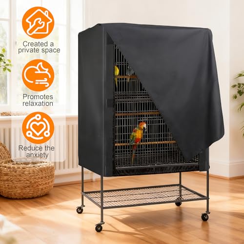 Bird Cage Cover, Pet Bird Cage Cover for Night Heavy Duty Oxford Cloth with Coating Layer, Universal Shade for Parakeet, Parrots, Cockatiel, and Small Animals, Without Cage(Black, 38x24x48in)