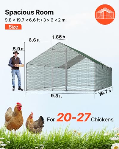 VEVOR Large Metal Chicken Coop, 19.7x9.8x6.5ft Walk-in Chicken Runs for Yard with Cover, Spire Roof Hen House with Security Lock for Outdoor and Backyard, Farm, Duck Rabbit Cage Poultry Pen - size: 236.2"L x 118.1"W x 66.7"H