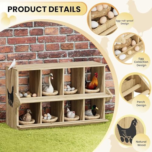 Chicken Nesting Box, 8 Compartment Wooden Nesting Boxes for Chickens with Perches, Floor/Stand/Wall Mount Large Chicken Nesting Boxes for Small & Medium Poultry - size: 8 Compartment