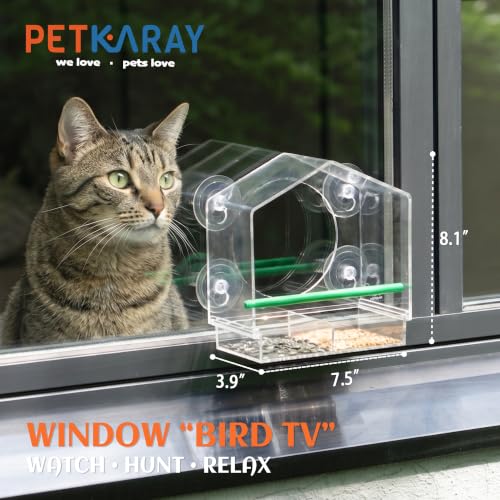 Cat Window Bird Feeder for Indoor Cats, Bird Watching TV for Cats | Clear Acrylic Outdoor Bird Feeding Station with Strong Suction Cups for Enrichment, Mental Stimulation & Boredom Relief