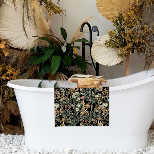 Vintage Mushroom Kitchen Towels, Dark Cottagecore Botanical Hand Towels for Bathroom, Mushroom Kitchen Decor, Moody Floral Dish Tea Towel, 16x24 Inch - color: Mushroom
