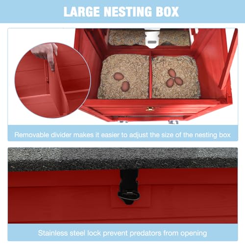 Large Chicken Coop with Run and Wheels, Wooden Hen House with Nesting Box and Waterproof Roof, Poultry Cage with Leakproof Tray, Rabbit Hutch, Bunny Cage Outdoor, Chicken Tractor for 4 Chickens (Red) - color: Red, size: 73.4"L x 27.9"W x 43.2"H