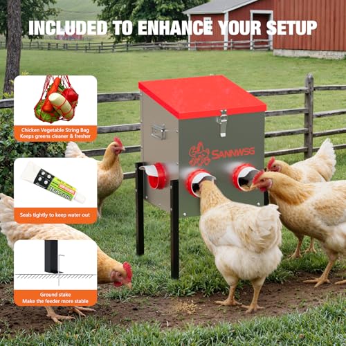 Chicken Feeders,30 lb Capacity 6 Port Automatic Chicken Feeder, Metal Chick Feeder with Locking Lid and Legs, Chicken Feeder for Chickens, Ducks, Geese - size: 6 Ports (2+2+2)