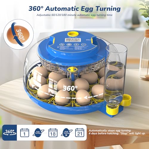 Incubator for Hatching Eggs with Automatic Egg Turning & Temperature/Humidity Control, 18 Egg Incubator for Chicken/Quail/Duck/Goose Eggs - color: Glacier Blue