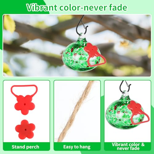 Pozfun Small Hummingbird Feeders for Outdoors Hanging,Hand-Blown Glass Hummingbird Feeder with Silicone Feeding Perch,Never Leak,Gardening Gifts for Woman Man(Green) - color: Dotted Green