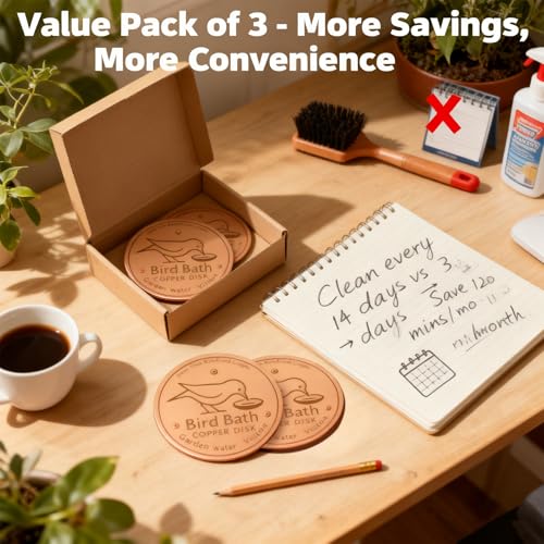 3 Pcs Heated Bird Bath Copper Disks for Outdoor Use | Solar Powered Warmth Disks for Bird Baths Decks Railings Stands Gardens Patios and Winter Outdoor Bird Care