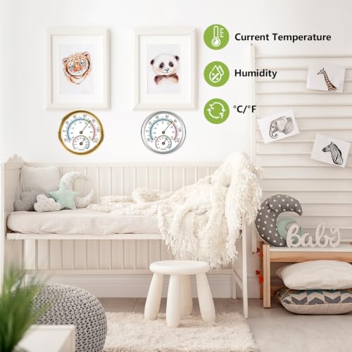 Indoor Thermometer Hygrometer Mini Analog 2 in 1 Temperature Humidity Outdoor Monitor Gauge for Home, Offices, Wall, Display Mechanical (Silver 3 Pack) - color: Silver-3pack
