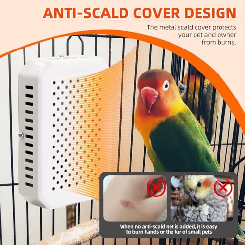 Bird Cage Heater 3.4”×5.1” PTC Heated Pad US Plug 25W for Parrots | Anti scalding Pad,Anti-bite steel cord,Intelligent thermostat,Cage Mounted, for Cockatiel, Parrots Parakeet and Canary