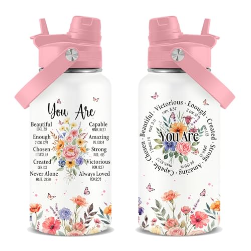 Christian Gifts for Women, 26oz Water Bottle with Handle for Girl Friends | Stainless Steel Insulated Tumbler with Handle & 2-in-1 Lid, Coffee Mug Insulated Travel Cup Birthday Valentines Day Gifts - color: Christian2-White