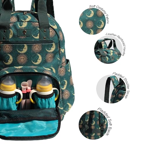 Diaper Bag Backpack Corduroy Multifunction Baby Fashion Travel Pack office Laptop Bag - color: Dark Green Moon