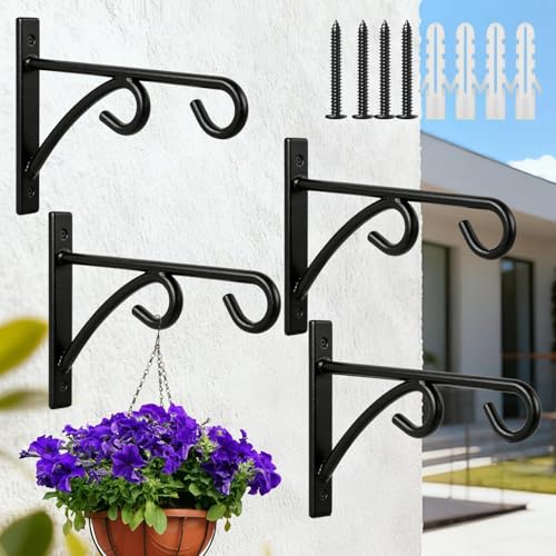 4Pcs Outdoor Bird Feeder Hanger Hooks, 8 Inch Heavy Duty Metal Rust-Resistant Bird Feeder Bracket for Hanging Flower Baskets, Wind Chimes, Bird Feeders, Planters & Lights - color: black-4pcs