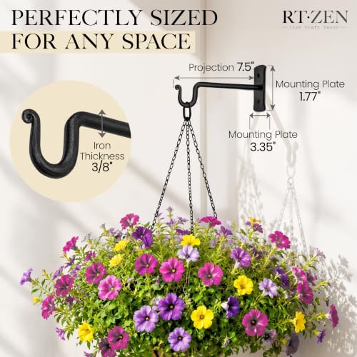 Plant Hangers Outdoor or Indoor Heavy Duty Wall Bracket Hooks | Wrought Iron Metal Hanger Indoor Hook for Hanging Plants Baskets Lanterns Bird Feeders - 2 Pack (Black Shepherds Hooks 7.5") - size: 7.5 Inch, style: Shepherds Hooks