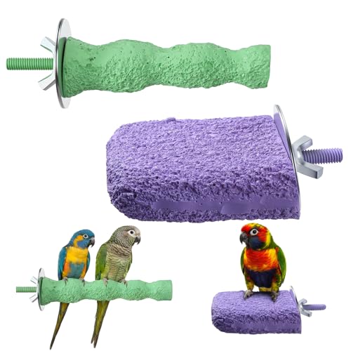Bird Beak Grinding Stone 2 Pcs Bird Parrot Cage Perch Stand Platform Foot Claws Trimmer Chewing Toys for Small Medium Birds Cage Accessories for Budgies Cockatiels Conures