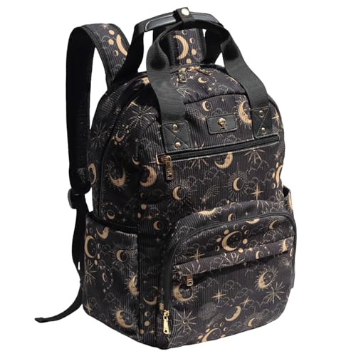 Diaper Bag Backpack Corduroy Multifunction Baby Fashion Travel Pack office Laptop Bag - color: Black Moon