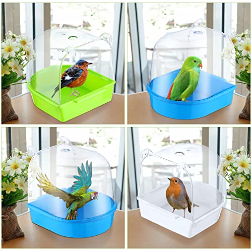 Honeydak 3 Pieces Clear Bird Bath for Cage Parakeet Bird Cage Accessories Hanging Bath Box Parrot Bathing Tub with Clear View for Cockatiel Conure Canary Budgies Parrots Blue Green White - color: Classic Colors