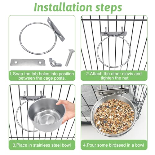 Tfwadmx 6 Pcs Stainless Steel Bird Bowls with Clamp,Clamp Holder Coop Cup,Bird Dishes for Cage, Cage Water Bowl for Cockatiels Lovebird Budgie Chinchilla