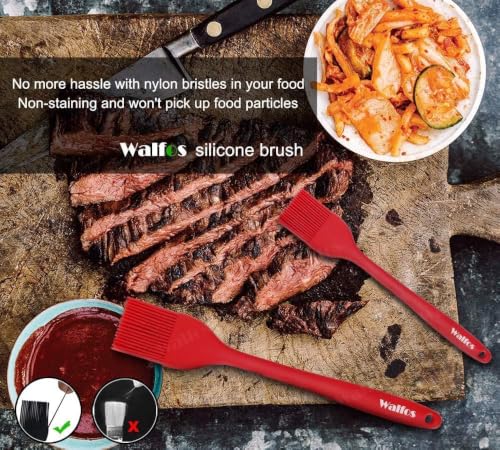 Walfos Silicone Basting Pastry Brush, 600°F Heat Resistant for BBQ Grill Baking Kitchen Cooking, BPA Free and Dishwasher safe - color: Red, size: Large + Small