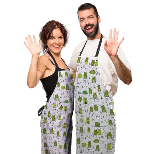Garden Apron for Women Green Frogs Mans Aprons for Grilling for Kitchen Cooking Restaurant BBQ Painting Crafting Gardening 27” (W) x 31” (H), Waterproof Apron - color: Green Frogs