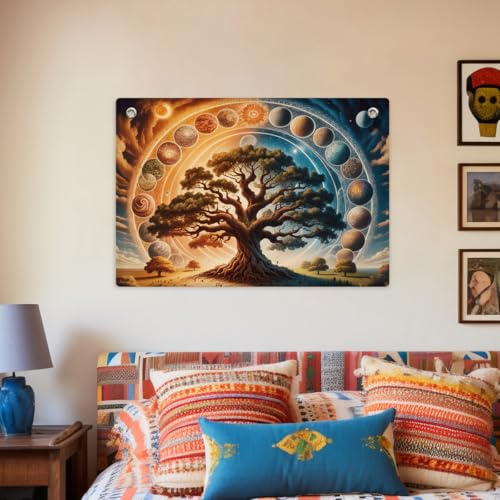 Tree of Life Tapestry Banner Flag Wall Hanging 28.5×20 Inch - Celestial Galaxy & Planet Wall Banner Nature Home Decoration for Bedroom Dorm Living Room,Boho Aesthetic Galaxy Wall Tapestry - color: Multi 0668