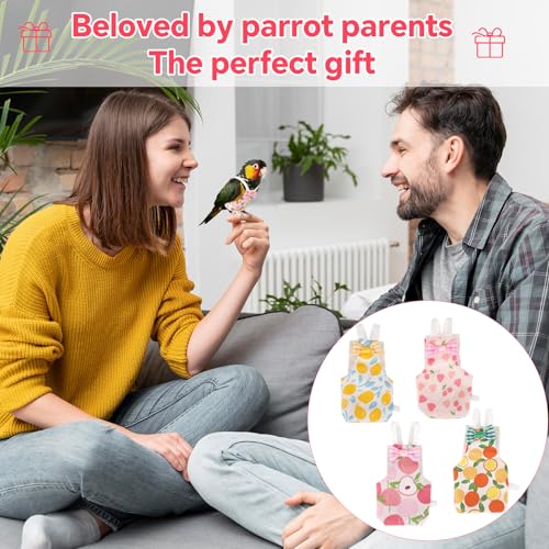 4pcs Reusable Bird Diapers, Cute Pet Bird Diaper with Waterproof Inner Washable Parrot Nappy Pants for Parakeet Cockatiel Budgie Pigeon Lovebird Canary (4 Fruit-Themed Styles)