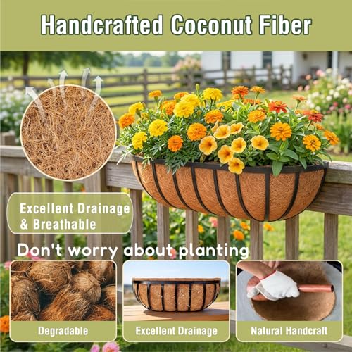 4 Pcs 24" Trough Coco Liner for Planter, 100% Natural Coco Fiber | Replaceable Coconut Fiber Liner for Window Boxes, Wall Planter & Fence Flower Baskets,Breathable & Eco-Friendly (4, 24 inch) - size: 24 inch