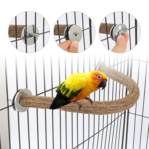 Rypet 2PCS Pack Natural Wood Bird Perches for Cage, U-Shaped Parrot Perch L | 2 Pack Natural Wood Perches, Wing Nut Mount, U-Shaped Cage Perch, Easy Rinse, Parakeets Conures Cockatiels