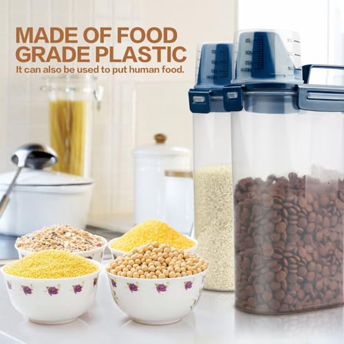 TIOVERY Upgraded Dog Food Storage Container Small, Cat Food Container Airtight, Pet Food Container Dispenser with Pour Spout, Measuring Cup and 4 Seal Buckles for Dogs, Cats, Birds (Blue) - color: Blue 3 Qt