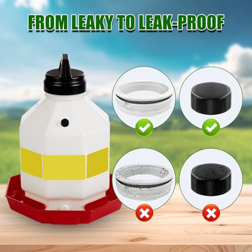 Plastic Poultry Waterer Replacement Parts Kit | 10 Caps & 4 O-Rings, Compatible with Miller, Little Giant PPF & Farm-Tuff 3/5/7 Gallon Poultry Founts (Black) - color: Black