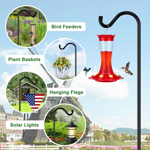 Sheperds Hooks for Outdoor Bird Feeder Pole 76 Inch Adjustable Tall Heavy Duty Shepherds Hooks for Hanging Plant Baskets, Solar Lights, Wedding Decor, Lanterns, Black (2 Pack) - size: 76 Inch