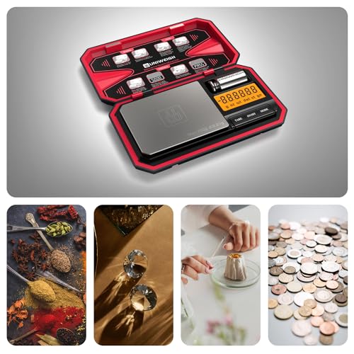 Travel Digital Pocket Scale 200g/0.01g, Digital Gram Scales | Mini Food Scale with 50g Calibration Weight for Food, Powder,small items, Tea, Jewelry, Coins (Battery Included)-Red - color: Red