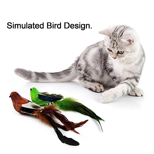 TTcat 2 Pack Realistic Bird Cat Toys, Natural Feather Simulated Bird Kitten Interactive Hunting Play Toy, Lightweight Indoor Cat Exercise Toy for Indoor Cats and Kitten.