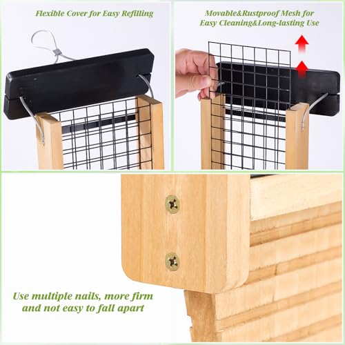 Gbekery Wooden Suet Bird Feeder for Outside Hanging, Large Woodpecker Suet Feeder with Tail Prop, Double Suet Cakes Hanging Bird Feeder for Wild Birds, 1 Pack, Black - color: Black Double Capacity