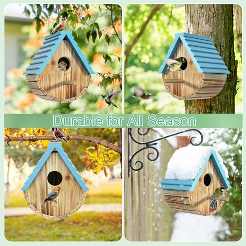 Auslar Bird Houses for Outside, Hanging Wooden Birdhouse for Outdoors, Blue | Bluebird House for Bluebirds Cardinals Finches Wrens Swallows, Bird Nesting Box with Perch & Hook, Garden Backyard Decor - style: Cylindrical